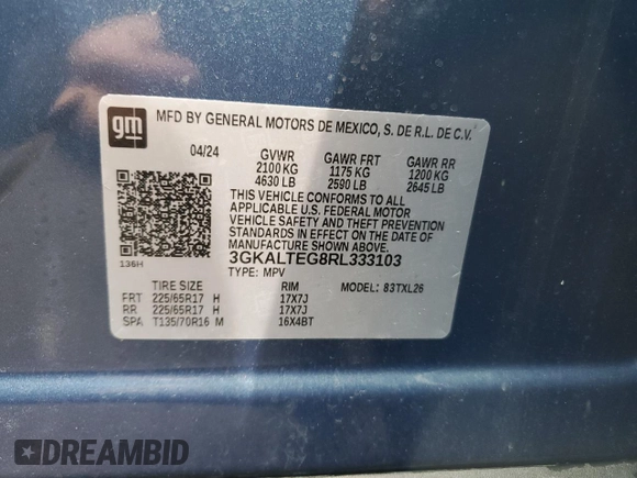 2024 GMC Terrain SLE with VIN 3GKALTEG8RL333103, listed as a Copart auction lot 53244425 with 14,174 mi miles and Clean Title. Bid and sale history available at DreamBid. Image 14.