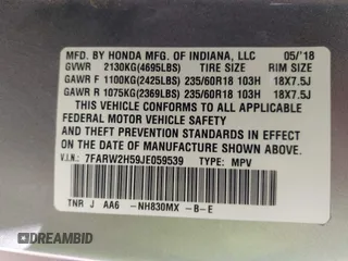 2018 Honda CR-V EX with VIN 7FARW2H59JE059539, listed as a IAAI auction lot 41895078 with 132,631 mi miles and . Bid and sale history available at DreamBid. Image 9.