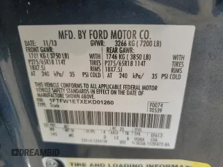 2014 Ford F-150 XL with VIN 1FTFW1ETXEKD01260, listed as a Copart auction lot 55203685 with 153,410 mi miles and Salvage title. Bid and sale history available at DreamBid. Image 12.