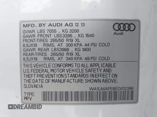 2014 Audi Q7 Premium Plus with VIN WA1LMAFE8ED012398, listed as a IAAI auction lot 42276962 with 131,012 mi miles and . Bid and sale history available at DreamBid. Image 9.
