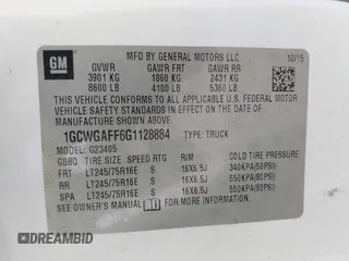 2016 Chevrolet Express Cargo with VIN 1GCWGAFF6G1128884, listed as a IAAI auction lot 42414808 with 198,206 mi miles and . Bid and sale history available at DreamBid. Image 9.