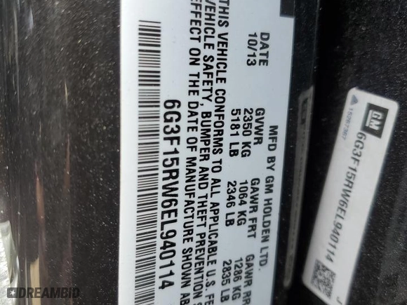 2014 Chevrolet SS with VIN 6G3F15RW6EL940114, listed as a Copart auction lot 59771794 with NaN miles and Non Repairable. Bid and sale history available at carsss.com. Image 12.