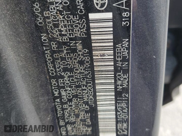 2006 Toyota Prius with VIN JTDKB20U163190819, listed as a Copart auction lot 48969355 with 176,719 mi miles and Clean Title. Bid and sale history available at DreamBid. Image 14.