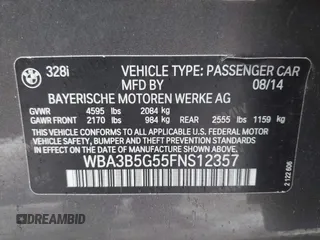 2015 BMW 3 Series 328i xDrive with VIN WBA3B5G55FNS12357, listed as a IAAI auction lot 41564058 with 91,573 mi miles. Bid and sale history available at carsss.com. Image 9.
