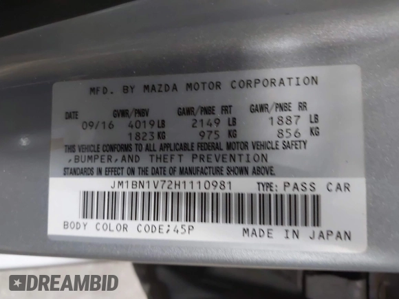 2017 Mazda 3 Touring с VIN JM1BN1V72H1110981, выставлен на аукционе IAAI как лот 42478292 с пробегом 141 921 миль миль и . История ставок и продаж доступна на DreamBid. Изображение 9.