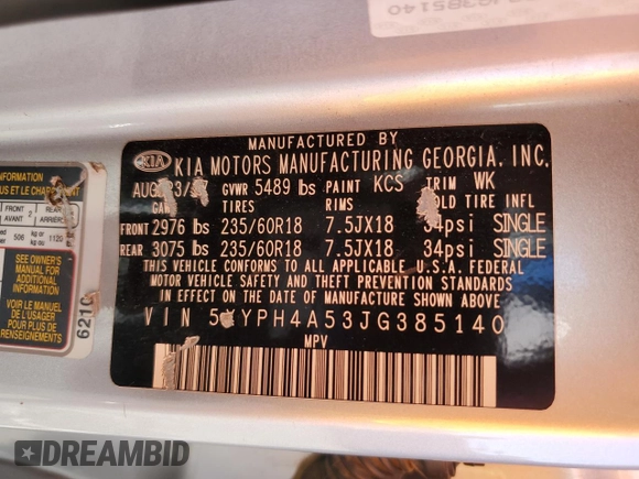 2018 Kia Sorento EX with VIN 5XYPH4A53JG385140, listed as a Copart auction lot 63948095 with 186,391 mi miles and Salvage title. Bid and sale history available at DreamBid. Image 13.