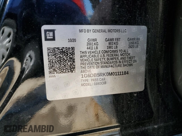 2021 Cadillac CT4 Premium Luxury with VIN 1G6DB5RK0M0111184, listed as a Copart auction lot 70326324 with 45,859 mi miles and Salvage Title. Bid and sale history available at DreamBid. Image 12.