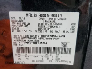 2013 Ford F-150 XL with VIN 1FTFW1ET7DFD25295, listed as a Copart auction lot 50914205 with 186,040 mi miles and Salvage Title. Bid and sale history available at carsss.com. Image 12.