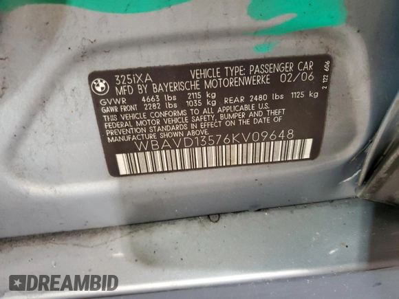 2006 BMW 3 Series 325xi z VIN WBAVD13576KV09648, wystawiony jako Copart lot #56539975 z przebiegiem 131 721 mil mil oraz Szkoda całkowita • Salvage title. Historia ofert i sprzedaży dostępna na DreamBid. Obrazek 12.