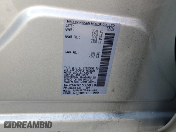 2024 Nissan LEAF S with VIN 1N4AZ1BV7RC556039, listed as a Copart auction lot 49458035 with 3,734 mi miles and Salvage title. Bid and sale history available at DreamBid. Image 12.