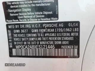 2014 Porsche Boxster z VIN WP0CA2A8XES121446, wystawiony jako Copart lot #74572644 z przebiegiem Nie podano mil oraz Szkoda całkowita • Salvage title. Historia ofert i sprzedaży dostępna na DreamBid. Obrazek 13.