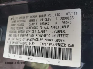 2011 Acura TSX z VIN JH4CU2F68BC014480, wystawiony jako IAAI lot #42317384 z przebiegiem 201 785 mil mil oraz . Historia ofert i sprzedaży dostępna na DreamBid. Obrazek 9.