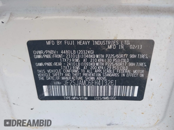 2014 Subaru Forester 2.5i Touring with VIN JF2SJAMC6EH413261, listed as a IAAI auction lot 40672035 with 1 mi miles. Bid and sale history available at carsss.com. Image 9.