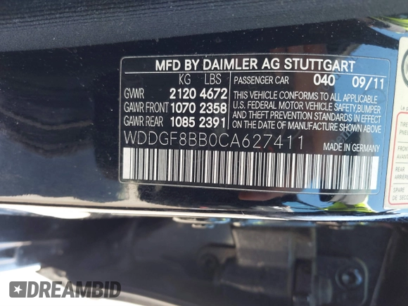 2012 Mercedes-Benz C 300 Sport with VIN WDDGF8BB0CA627411, listed as a IAAI auction lot 41881320 with 157,980 mi miles and . Bid and sale history available at DreamBid. Image 9.