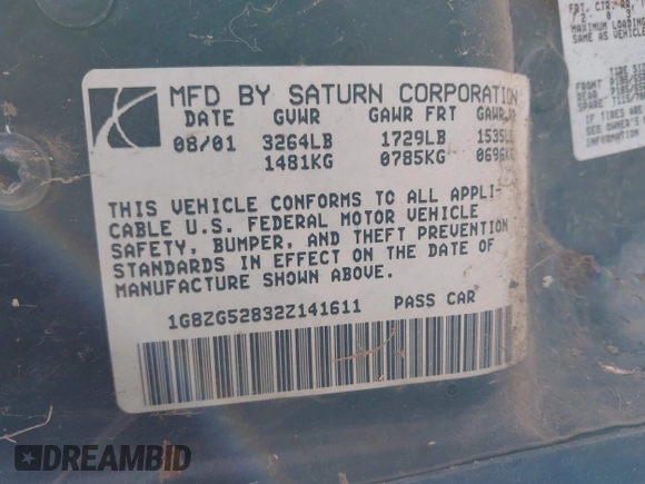 2002 Saturn SL with VIN 1G8ZG52832Z141611, listed as a IAAI auction lot 42409942 with Not provided miles and . Bid and sale history available at DreamBid. Image 9.