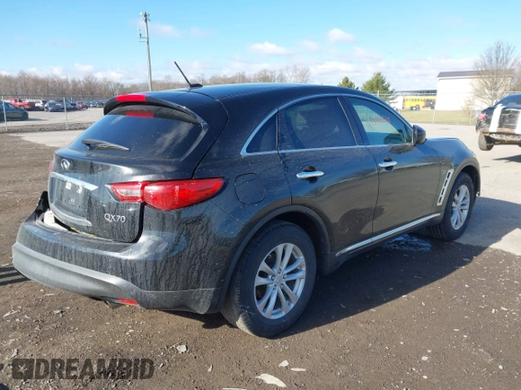2017 Infiniti QX70 with VIN JN8CS1MW5HM414833, listed as a IAAI auction lot 41834178 with 85,289 mi miles. Bid and sale history available at carsss.com. Image 4.