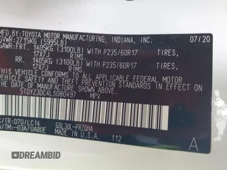 2020 Toyota Sienna XLE Auto Access Seat with VIN 5TDYZ3DC4LS080497, listed as a IAAI auction lot 41802566 with 74,049 mi miles. Bid and sale history available at carsss.com. Image 9.