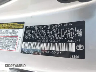 2007 Toyota Camry CE with VIN 4T1BE46KX7U685276, listed as a IAAI auction lot 41327368 with 159,700 mi miles and . Bid and sale history available at DreamBid. Image 9.