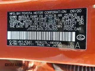 2020 Lexus UX 250h with VIN JTHX9JBH0L2036355, listed as a Copart auction lot 55533685 with 36,938 mi miles and Salvage title. Bid and sale history available at DreamBid. Image 12.