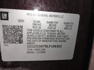 2020 Chevrolet Malibu RS with VIN 1G1ZG5ST0LF156363, listed as a IAAI auction lot 41934649 with 139,169 mi miles. Bid and sale history available at carsss.com. Image 9.