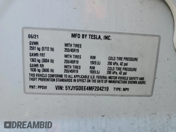 2021 Tesla Model Y Long Range with VIN 5YJYGDEE4MF204219, listed as a Copart auction lot 47429865 with 92,821 mi miles and Salvage Title. Bid and sale history available at DreamBid. Image 12.