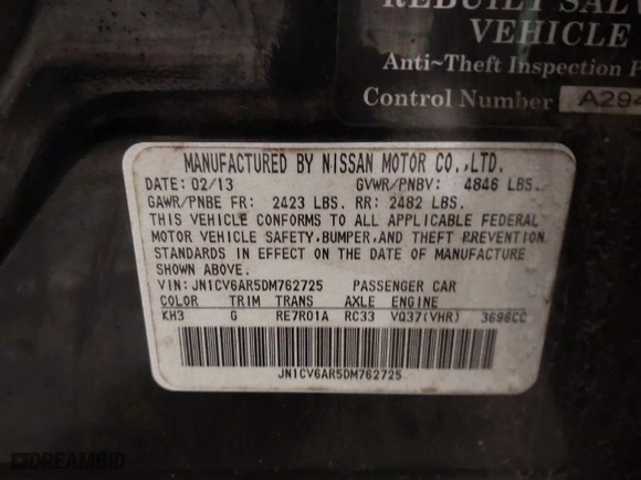 2013 Infiniti G37 Sedan x with VIN JN1CV6AR5DM762725, listed as a IAAI auction lot 41453576 with 202,632 mi miles. Bid and sale history available at carsss.com. Image 9.