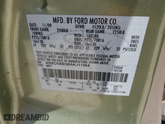 2010 Mercury Mariner with VIN 4M2CN8BG8AKJ11564, listed as a Copart auction lot 64171555 with 180,034 mi miles and Salvage title. Bid and sale history available at DreamBid. Image 12.