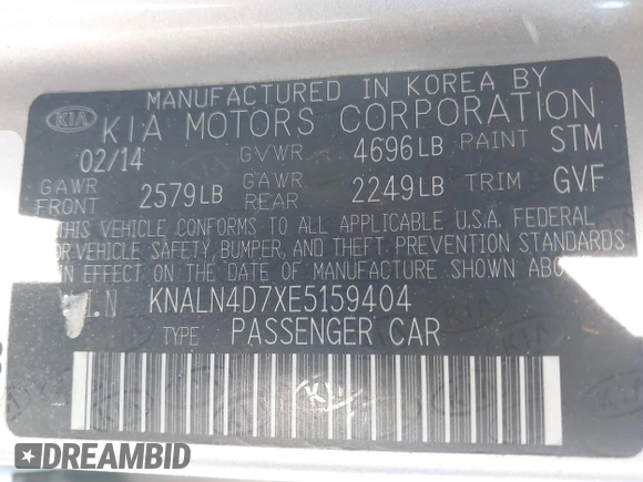 2014 Kia Cadenza Premium with VIN KNALN4D7XE5159404, listed as a IAAI auction lot 41811236 with 108,666 mi miles. Bid and sale history available at carsss.com. Image 9.