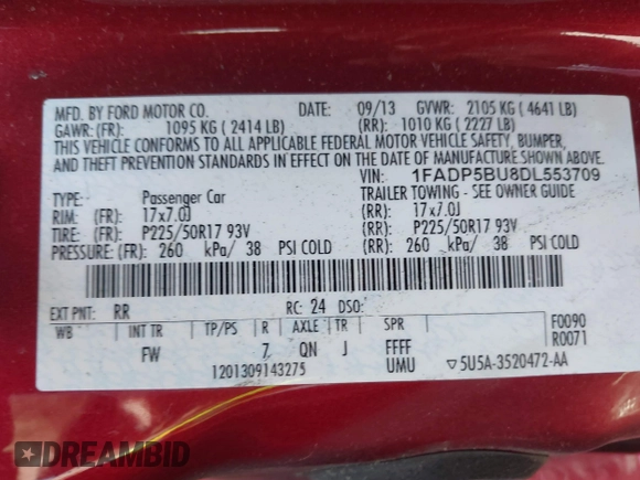 2013 Ford C-Max SEL with VIN 1FADP5BU8DL553709, listed as a IAAI auction lot 42040592 with 127,773 mi miles and . Bid and sale history available at DreamBid. Image 9.
