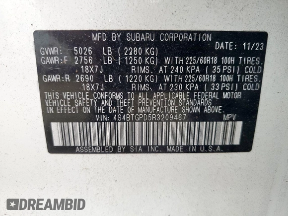 2024 Subaru Outback Touring XT с VIN 4S4BTGPD5R3209467, выставлен на аукционе Copart как лот 51713665 с пробегом 10 049 миль миль и Списание • Salvage title. История ставок и продаж доступна на DreamBid. Изображение 13.