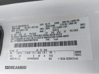 2019 Ford F-150 XL with VIN 1FTEW1C50KFB57819, listed as a IAAI auction lot 41627136 with 64,558 mi miles and . Bid and sale history available at DreamBid. Image 9.