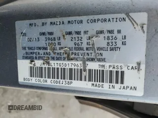 2013 Mazda 3 i SV with VIN JM1BL1TG5D1796307, listed as a Copart auction lot 54529955 with 89,558 mi miles and Salvage title. Bid and sale history available at DreamBid. Image 13.
