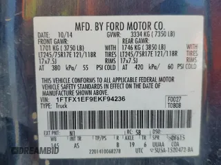 2014 Ford F-150 XL with VIN 1FTFX1EF9EKF94236, listed as a Copart auction lot 62954045 with 203,713 mi miles and Salvage title. Bid and sale history available at DreamBid. Image 12.