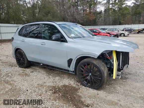 2024 BMW X5 M60i with VIN 5UX33EU08R9V21258, listed as a Copart auction lot 43411295 with 8,755 mi miles and Salvage Title. Bid and sale history available at carsss.com. Image 4.