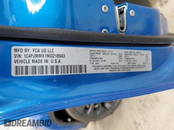 2021 Jeep Cherokee Latitude Lux с VIN 1C4PJMMX1MD218943, выставлен на аукционе Copart как лот 59580925 с пробегом 32 322 миль миль и Списание • Salvage title. История ставок и продаж доступна на DreamBid. Изображение 13.