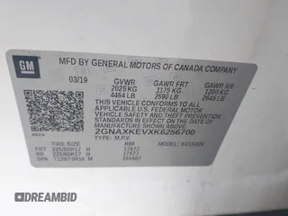 2019 Chevrolet Equinox LT z VIN 2GNAXKEVXK6256700, wystawiony jako IAAI lot #41655963 z przebiegiem 80 294 mil mil oraz . Historia ofert i sprzedaży dostępna na DreamBid. Obrazek 9.