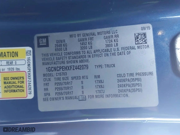 2015 Chevrolet Silverado 1500 Work Truck with VIN 1GCNCPEHXFZ442079, listed as a IAAI auction lot 41395762 with 149,953 mi miles. Bid and sale history available at carsss.com. Image 9.