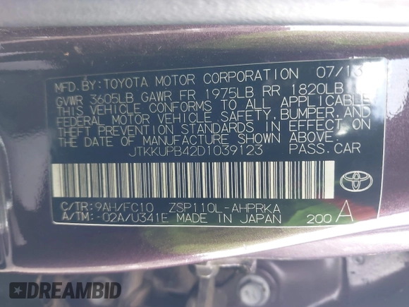 2013 Scion xD with VIN JTKKUPB42D1039123, listed as a IAAI auction lot 41797968 with Not provided miles and . Bid and sale history available at DreamBid. Image 9.