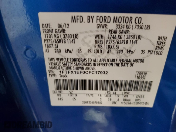 2012 Ford F-150 XL z VIN 1FTFX1EF0CFC17932, wystawiony jako Copart lot #63834535 z przebiegiem 93 119 mil mil oraz Szkoda całkowita • Salvage title. Historia ofert i sprzedaży dostępna na DreamBid. Obrazek 12.