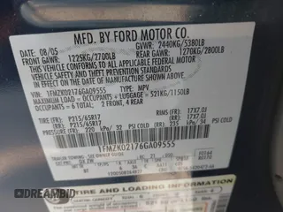 2006 Ford Freestyle SEL with VIN 1FMZK02176GA09555, listed as a IAAI auction lot 41672668 with 119,482 mi miles. Bid and sale history available at carsss.com. Image 9.
