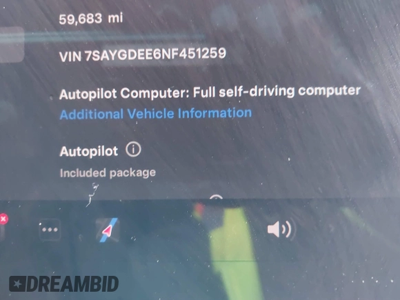 2022 Tesla Model Y Long Range z VIN 7SAYGDEE6NF451259, wystawiony jako IAAI lot #41200775 z przebiegiem 59 683 mil mil oraz . Historia ofert i sprzedaży dostępna na DreamBid. Obrazek 9.