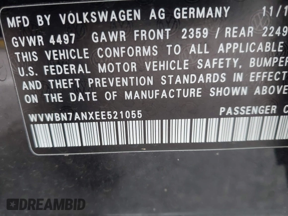 2014 Volkswagen CC R-Line with VIN WVWBN7ANXEE521055, listed as a IAAI auction lot 41197539 with 94,902 mi miles. Bid and sale history available at carsss.com. Image 9.
