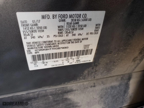 2017 Ford Explorer Platinum with VIN 1FM5K8HT7HGB79083, listed as a Copart auction lot 41799315 with 164,727 mi miles and Salvage Title. Bid and sale history available at carsss.com. Image 14.
