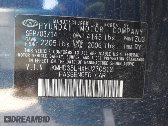 2014 Hyundai Elantra GT with VIN KMHD35LHXEU230812, listed as a IAAI auction lot 41855509 with 122,729 mi miles. Bid and sale history available at carsss.com. Image 9.