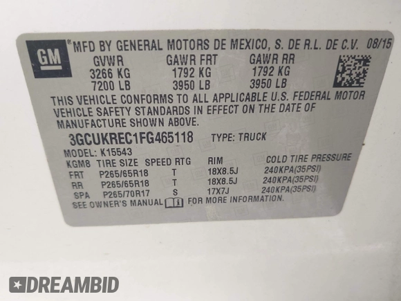 2015 Chevrolet Silverado 1500 LT with VIN 3GCUKREC1FG465118, listed as a IAAI auction lot 41864753 with 290,367 mi miles. Bid and sale history available at carsss.com. Image 9.
