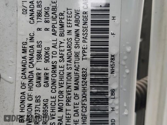 2017 Honda Civic LX z VIN 2HGFC2F5XHH524832, wystawiony jako Copart lot #58651905 z przebiegiem Nie podano mil oraz Szkoda całkowita • Salvage title. Historia ofert i sprzedaży dostępna na DreamBid. Obrazek 13.