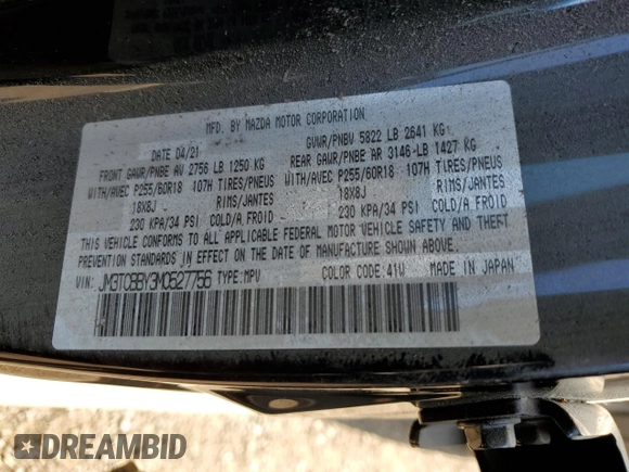 2021 Mazda CX-9 Sport with VIN JM3TCBBY3M0527756, listed as a Copart auction lot 68414324 with Not Provided miles and Salvage Title. Bid and sale history available at DreamBid. Image 15.