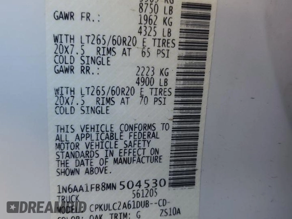 2021 Nissan Titan SV z VIN 1N6AA1FB8MN504530, wystawiony jako Copart lot #80914794 z przebiegiem 103 771 mil mil oraz Szkoda całkowita • Salvage title. Historia ofert i sprzedaży dostępna na DreamBid. Obrazek 13.