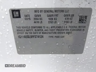 2015 Chevrolet Malibu LS with VIN 1G11A5SL9FF274124, listed as a IAAI auction lot 41726211 with 176,473 mi miles and . Bid and sale history available at DreamBid. Image 9.