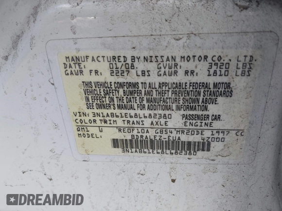 2008 Nissan Sentra S with VIN 3N1AB61E68L682380, listed as a IAAI auction lot 41901796 with 78,532 mi miles and . Bid and sale history available at DreamBid. Image 9.